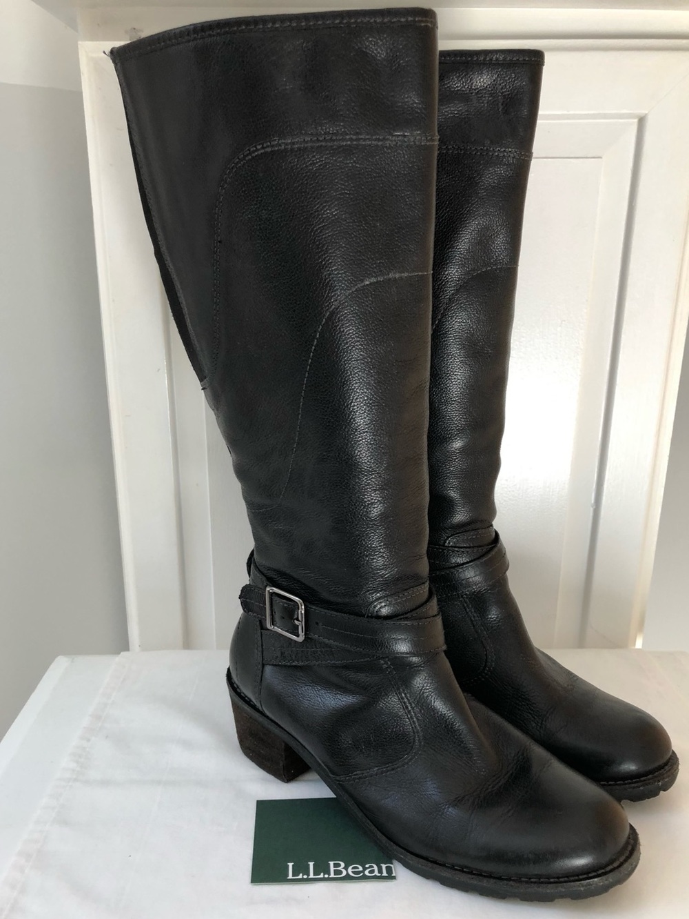 L.L.Bean Deerfield Black Tall Leather Boots Size 9 Wide